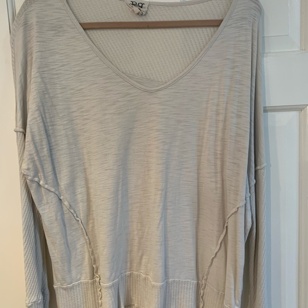 PPLA White Long-sleeve Waffle Detail Top